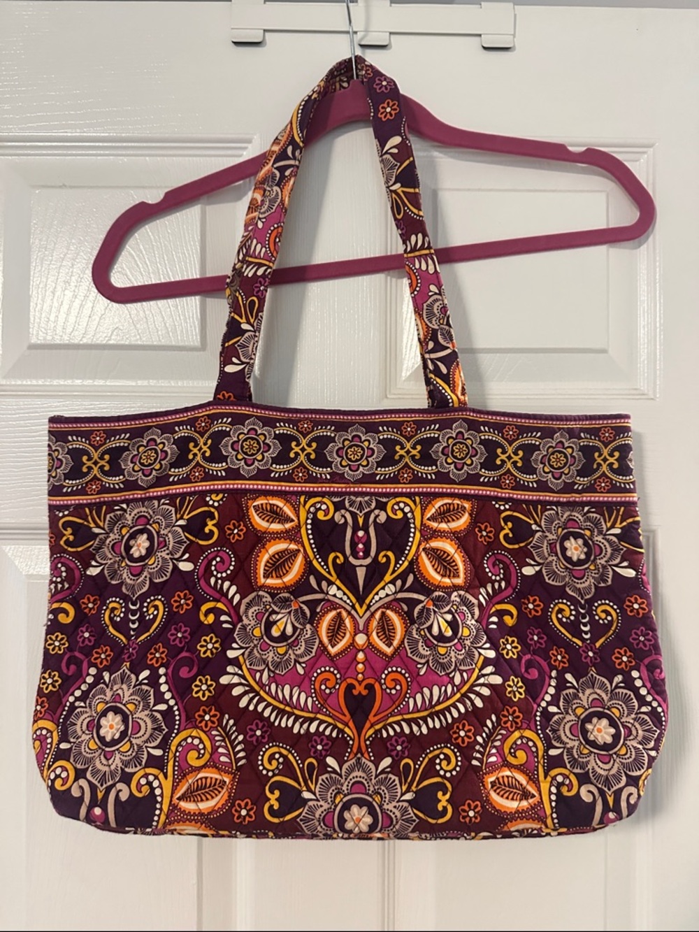 Vera Bradley Purple Floral Paisley Tote with Orange and Cream Accents
